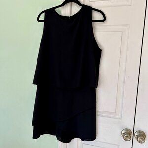 Black Layered Chiffon Romper | Sleeveless | Flowy Overlay | Size XL